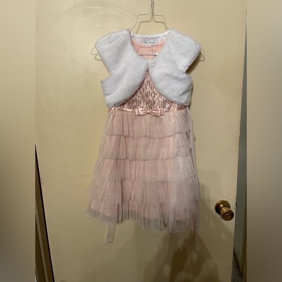 Jona Michelle Sz 5 pink dress white vest sleeveless sequin low waisted - Picture 4 of 7